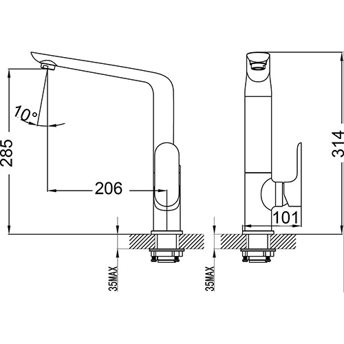 ikon banda sink mixer line drawing hyb22-101
