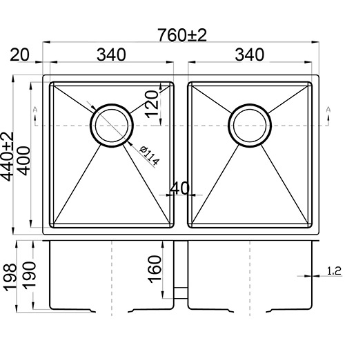 p&p eden above under mount double sink ps340dr-s