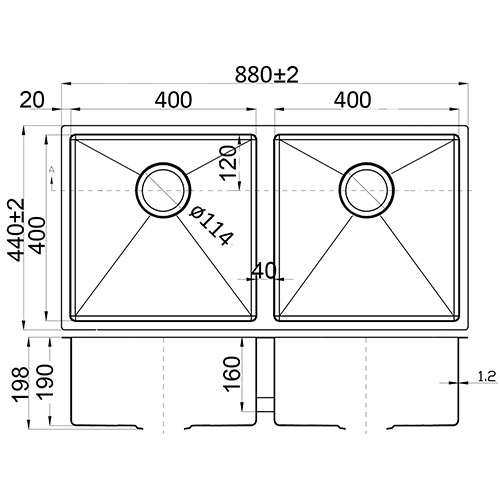 p&p eden above under mount double sink ps400dr-s