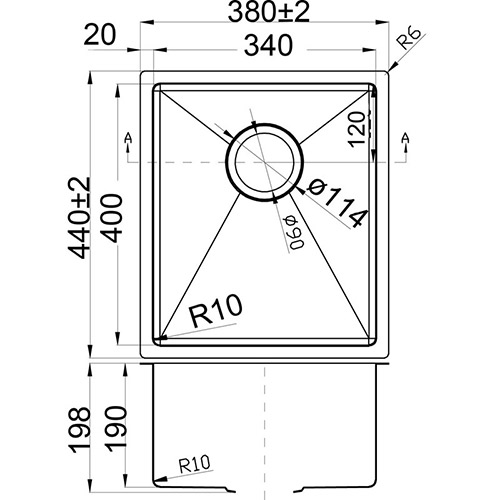 p&p eden above under mount single sink ps340r-s