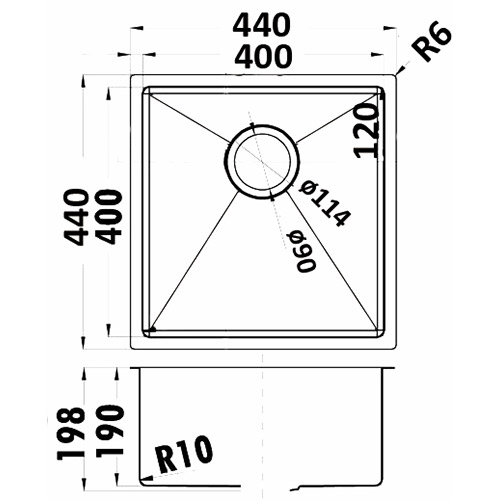 p&p eden above under mount single sink ps400r-s