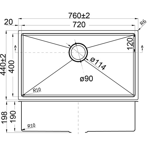 p&p eden above under mount single sink ps720r-s
