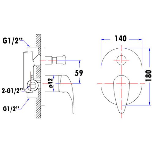 Ruby Wall Mixer With Diverter - Image 2