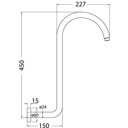 PRY Round S Type Shower Arm - Image 2